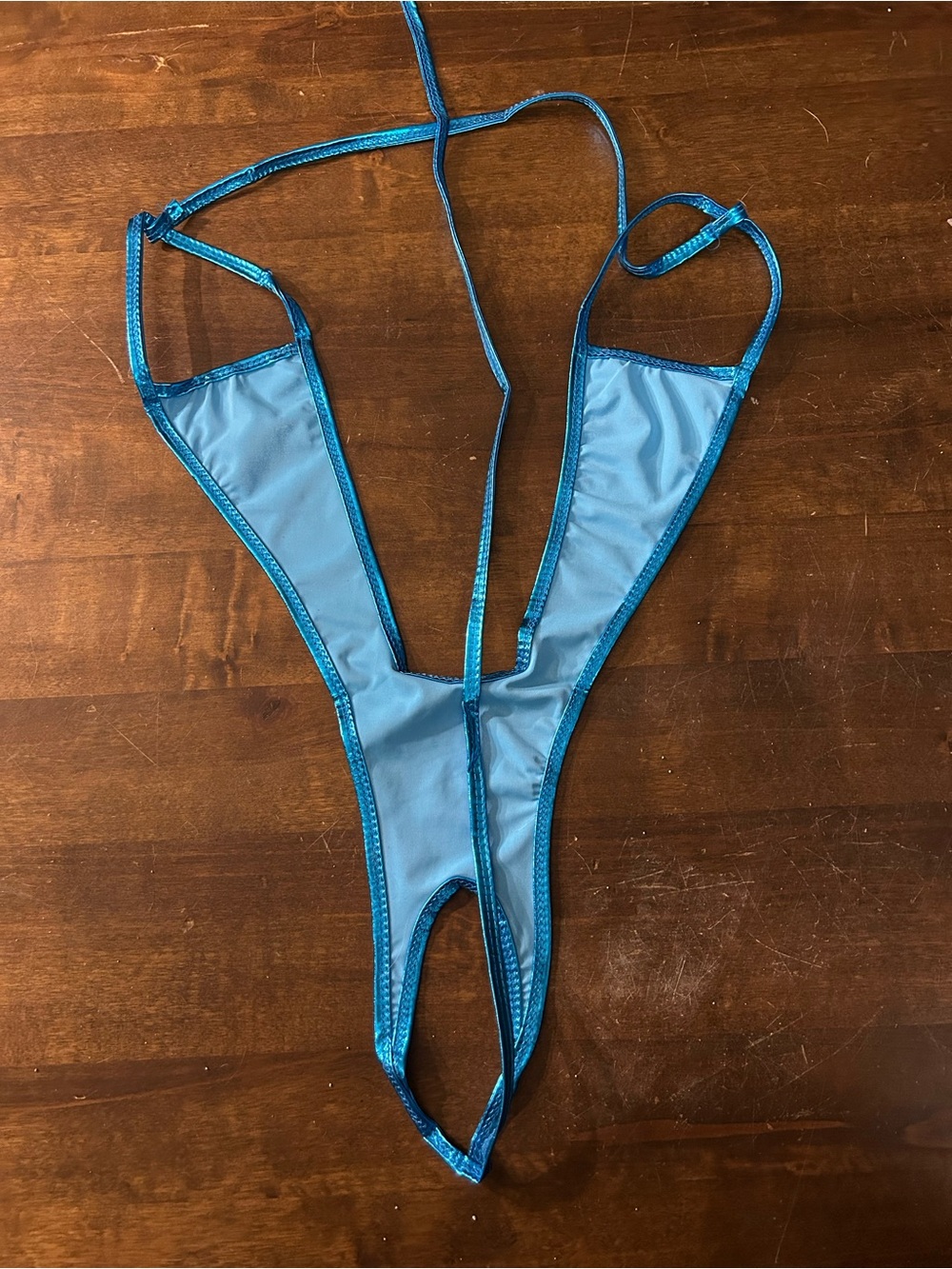 NWOT Sexy Skimpy Metallic Blue Open Cup & Open Crotch Slingshot Monokini Bikini - Picture 6 of 6